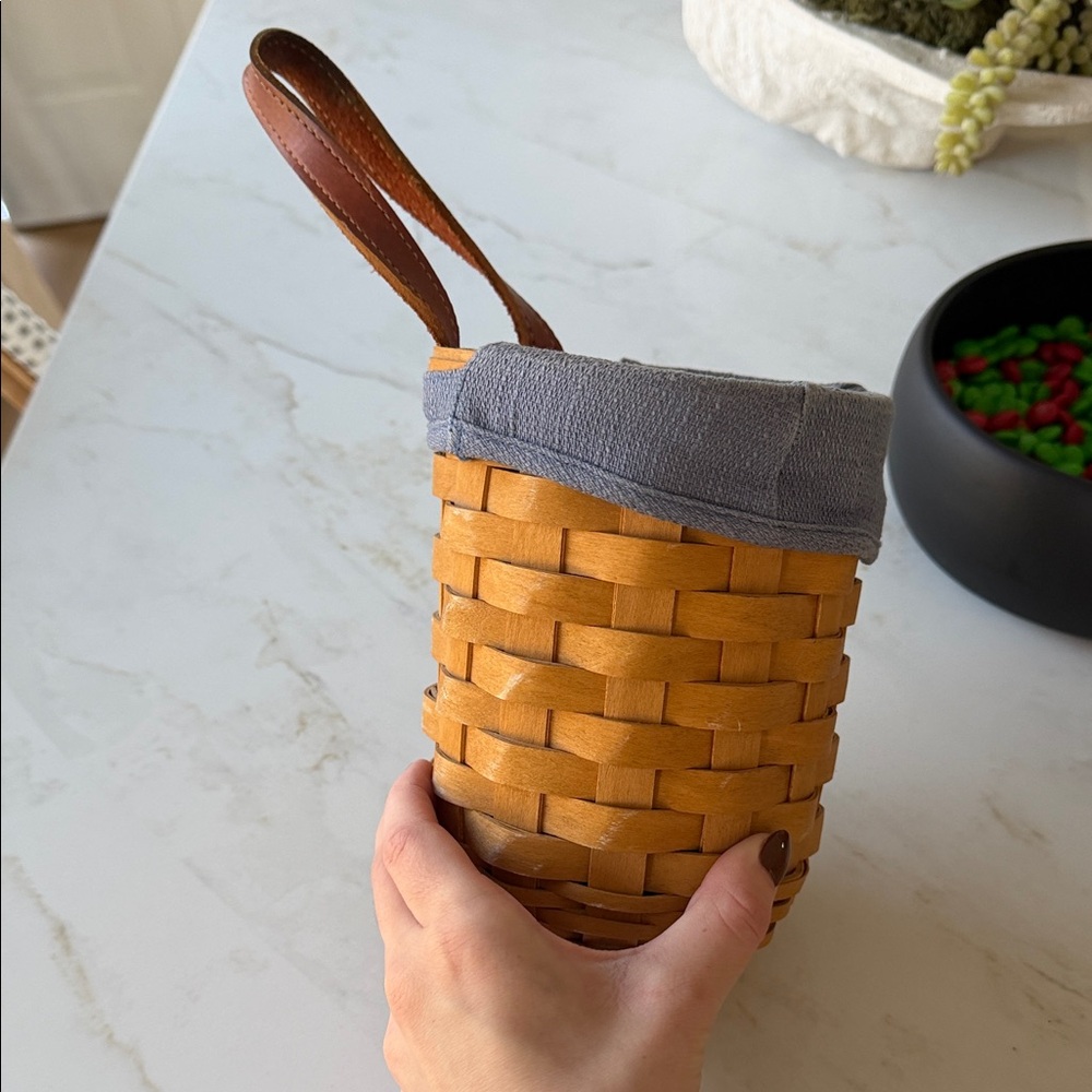 Longaberger Basket with Leather Handle and Gray Liner